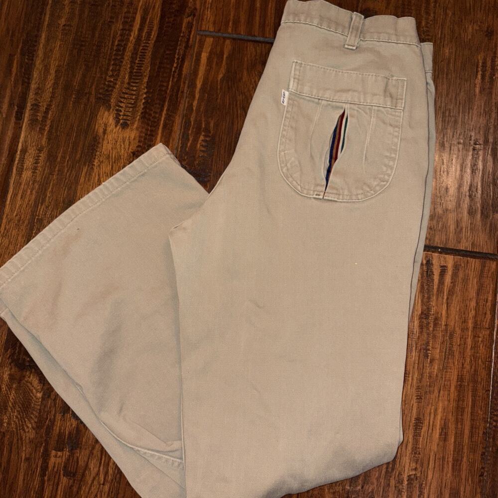 Vintage 70’s Levi’s White Tab Bootcut Twill Ribbon Trim Beige Pants 33x31